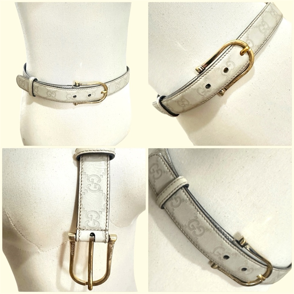 Gucci Gold Buckle White Leather Belt